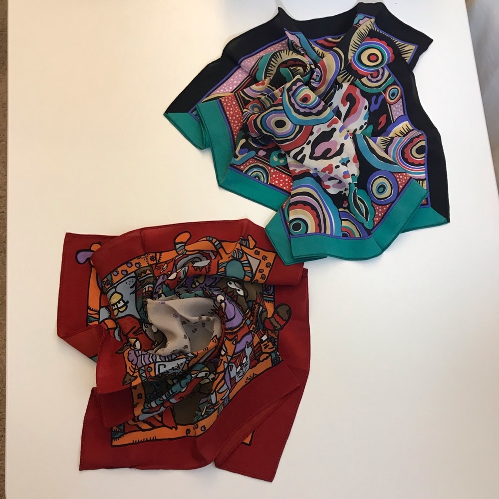 100% silk neck scarves.